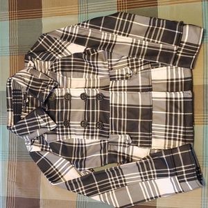 Double Breasted Black and White Plaid Jacket Size L